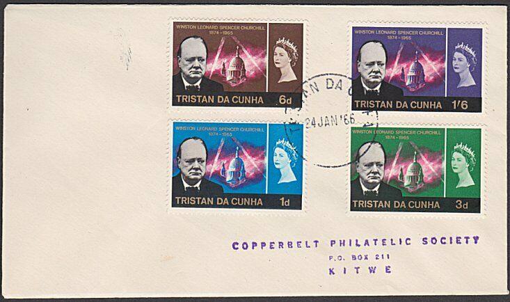 TRISTAN DA CUNHA 1966 Churchill set on plain FDC to Rhodesia..............55437