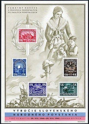 Czechoslovakia 292a card,MNH.Michel A455-A459 Bl.7. National uprising,1945.WW II