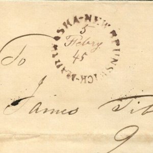 ?MARIWASKA, N.B. PAID 9 +double split ring to Quebec 1845 m/s date, SFL Canada