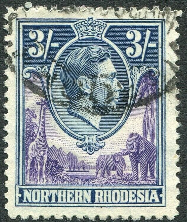 NORTHERN RHODESIA-1938-52 3/- Violet & Blue Sg 42 GOOD USED V35934