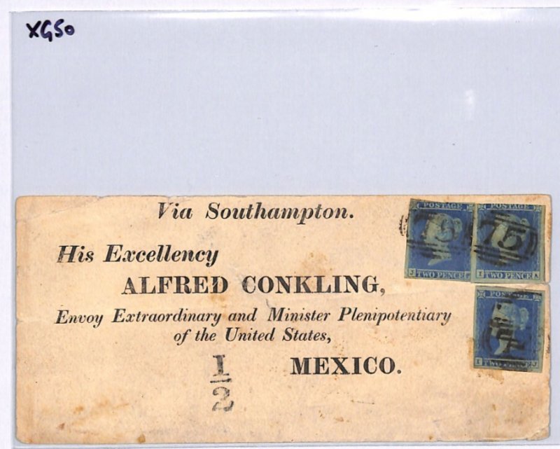 GB MEXICO MAIL Cover Front 1841 2d BLUE Birmingham Diplomatic TRANSATLANTIC XG50