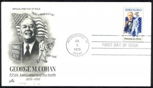 USA Sc# 1756 (ArtCraft) FDC (a) (Providence, RI) 1978 7.3 George M. Cohan