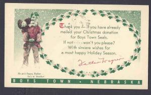 1951 BOYS TOWN MULTI-COLORED XMAS DONATION CARD,SCARCE, NEBRASKA