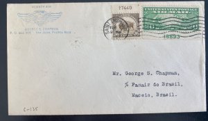 1932 St Thomas Virgin Islands First Flight Airmail Cover FFc To Brazil 47 Flown!