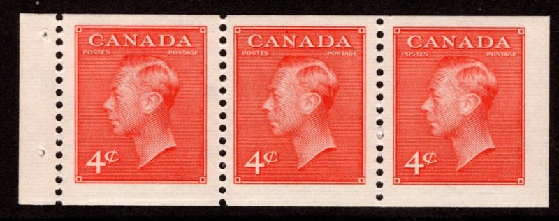 306a, Scott, booklet pane of 3 x 4c (BK44), MNHOG, VF, KGVI with postes/postage