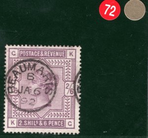 GB Wales QV High Value SG.179 2s/6d Deep Lilac *BEAUMARIS*CDS 1892 c£225+ REDG72 