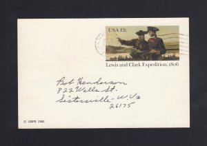 UX91 12c Lewis & Clark USED Postal Card - SHORT RATE PERIOD