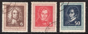 1952 DDR Sc #100-102 Composers : Handel, Lortzing & Weber - Used Cv$6