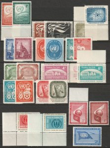 United Nations 1957-59 Sc 55-76,C5-7 complete run MNH