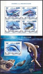 Maldive Islands 2014 Marine Life Sharks Sheet + S/S MNH