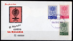 Panama  1961 Sc#CB1-CB3 MALARIA-MOSQUITO-WHO (UN) -MEDICINE Set (3) FDC