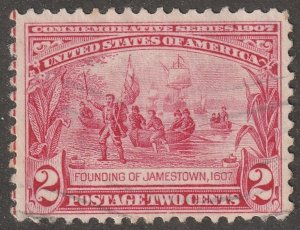 USA, stamp, Scott#329,  used, hinged,  red, two cents, Jamestown, ship,