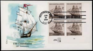 USA 3869 BR Plate Block on FDC - Ship USS Constellation