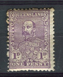 AUSTRALIA; QUEENSLAND early 1900s Ed VII issue Stamp Duty issue 1d. Mint