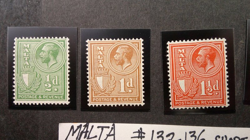 Malta 1926-27 Scott# 132-136 VF-XF OG Light Hinge short set of 5