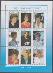 BENIN Sc # 1083 SOUVENIR SHEET of 9 DIFF PRINCESS DIANA in MEMORIUM