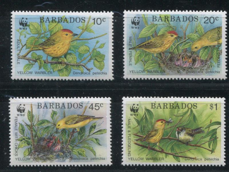 BARBADOS  Sc# 795 -98 MNH / Family of Birds, Yellow Warbler ( WWF )  S8211