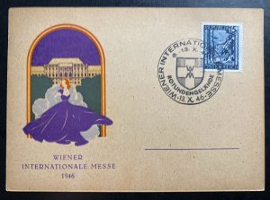 1946 Vienna Austria First Day Postcard Cover FDC Wiener Internati Exhibition