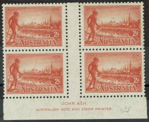 AUSTRALIA 1934 VICTORIA CENTENARY 2D PERF 10.5 IMPRINT GUTTER BLOCK MNH **