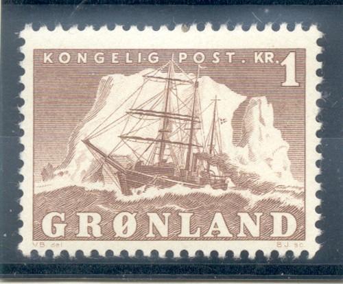 Greenland Sc 36 1950 1 kr ship stamp mint