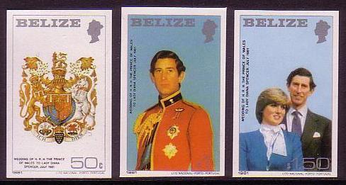 Belize Charles and Diana Royal Wedding 3v imperforate SG#614-616 MI#554-556