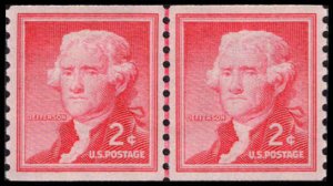 US #1055b JEFFERSON MNH LINE PAIR PSE CERT SUPERB 98, TAGGED, SMALL HOLES