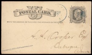 USA 1870s TRAER Iowa Blue Cancel Postal Stationery Card Cover 96280