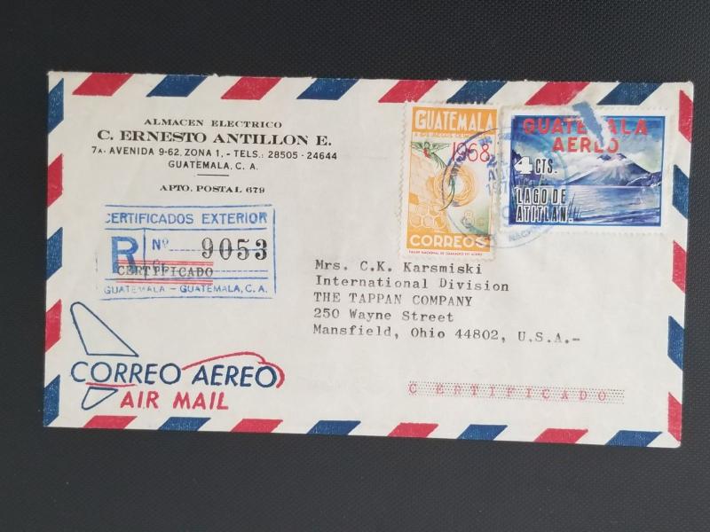 1968 Guatemala Mansfield Ohio Certified Multi Franking Air Mail Business Cover