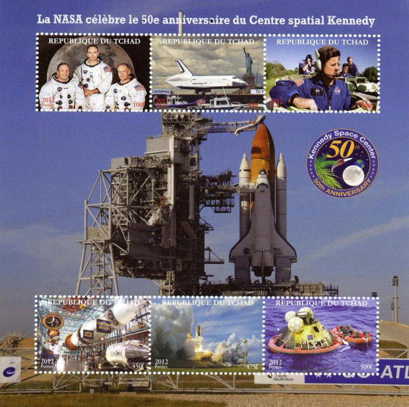 50th.Ann.Kennedy Space Center/J.F.Kennedy Shlt(6)Perf.Chad  