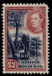 BRITISH HONDURAS GVI SG160, $2 deep blue & maroon, M MINT. Cat £60.