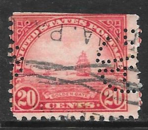 USA 698: 20c Golden Gate, perfin, used, AVG