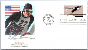 US FLEETWOOD CACHETED FIRST DAY COVER OLYMPIC SKI JUMPING LAKE PLACID NY 1980