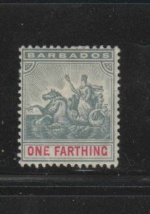 BARBADOS #70  1896  1f     BADGE OF THE COLONY  MINT  F-VF  HR  O.G  dd