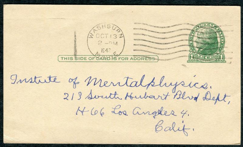 Postcard - Washburn ME TO Los Angeles CA - OCT 13 1943 COL-G1W CANCEL - S6404