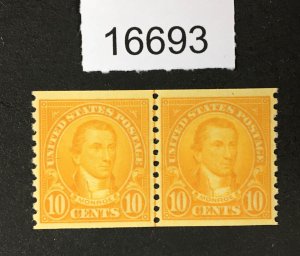 US STAMPS # 603 MINT OG NH LINE PAIR VF/XF POST OFFICE FRESH CHOICE LOT #16693