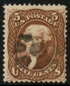 US #75, 5¢ red brown, used, tremendous color, F/VF Miller certificate Scott $425