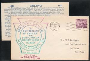 US Mauch Chunk PA Railroad Cachet w/ Stuffer 1933 A235