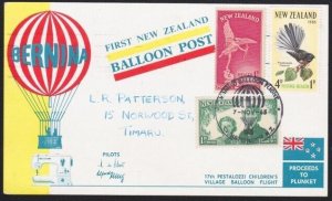 NEW ZEALAND 1968 Bernina Balloon flight postcard used......................B4809