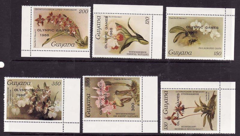 Guyana-Sc#1943//52- id9-unused NH 6/10 set-Flowers-Orchids-Olympics-1988-