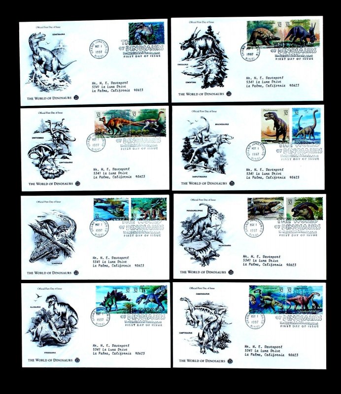 US #3136a-o ARTCRAFT 8 FDCs Dinosaurs