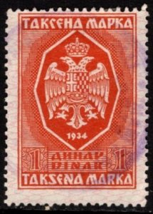 1941 Serbia WWII German Occupation Revenue 1 Dinar General Tax Duty