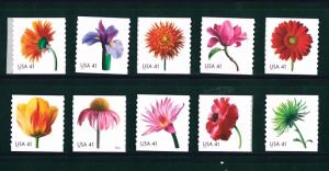 US Scott # 4166 - 4175 Flower Blossoms 2007 Set of 10 Coil Singles 