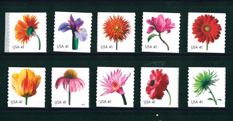 US Scott # 4166 - 4175 Flower Blossoms 2007 Set of 10 Coil Singles 