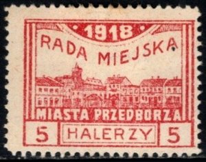 1918 Poland Cinderella 5 Halerzy Local Issue Revenue Przedborz City Council