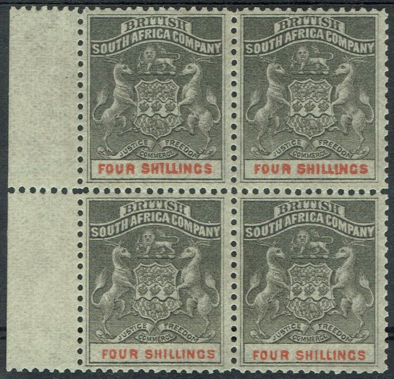 RHODESIA 1892 ARMS 4/- MNH ** BLOCK 