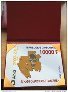 Gabon Gabon 2014 Mi.135 2009 Giant Stamp Omar Bongo Ondimba 10,000F Silver-