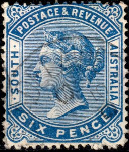 SOUTH AUSTRALIA - 1893 - SG190 6d blue p.15 - Fine Used (thin spot)