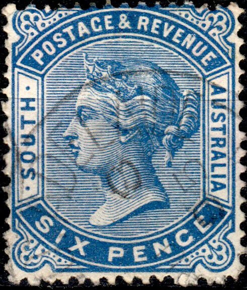 SOUTH AUSTRALIA - 1893 - SG190 6d blue p.15 - Fine Used (thin spot)