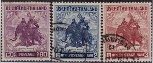 THAILAND Used Scott # 305,307-8 King & Elephant -pencil #, 305 wrinkles (3 Sts)4