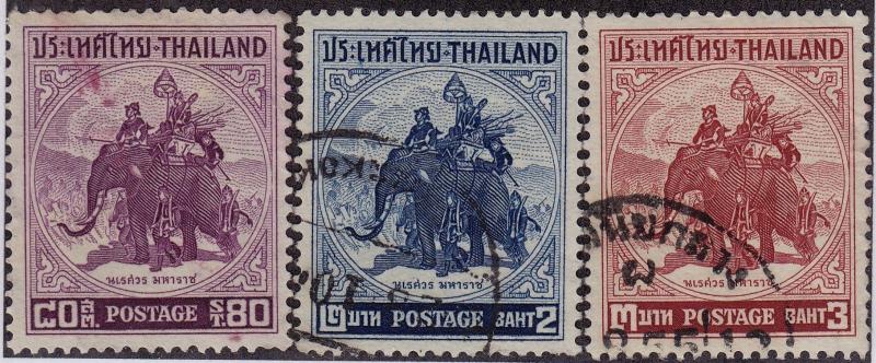 THAILAND Used Scott # 305,307-8 King & Elephant -pencil #, 305 wrinkles (3 Sts)4